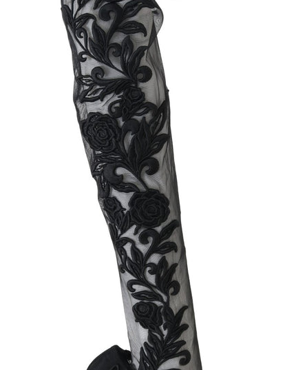 Dolce & Gabbana Black Floral Embroidered Socks Boots