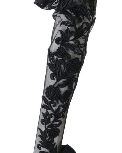 Dolce & Gabbana Black Floral Embroidered Socks Boots