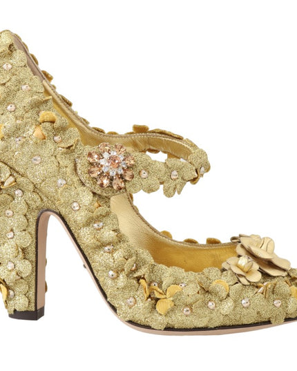 Dolce & Gabbana Gold Floral Crystal Mary Janes Pumps