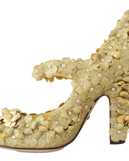 Dolce & Gabbana Gold Floral Crystal Mary Janes Pumps
