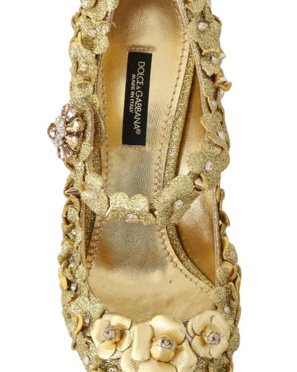 Dolce & Gabbana Gold Floral Crystal Mary Janes Pumps