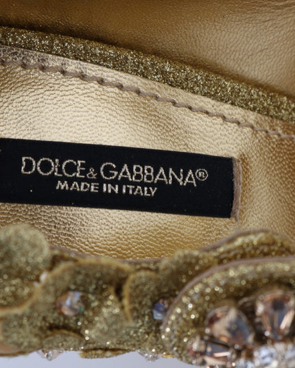 Dolce & Gabbana Gold Floral Crystal Mary Janes Pumps