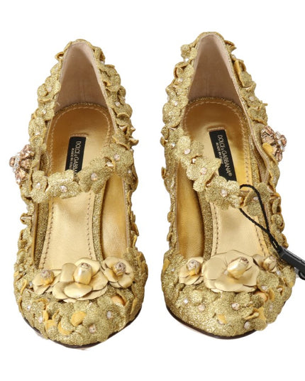 Dolce & Gabbana Gold Floral Crystal Mary Janes Pumps