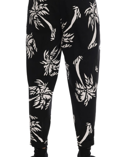 Dolce & Gabbana Black Tree Cotton Stretch Pants
