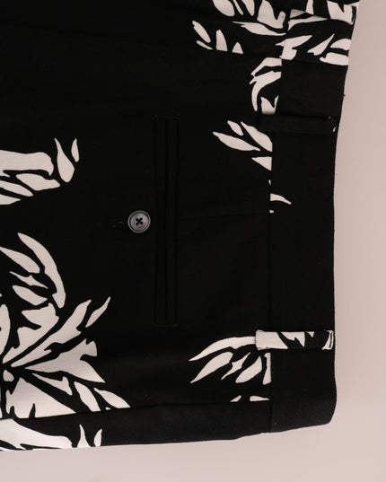 Dolce & Gabbana Black Tree Cotton Stretch Pants