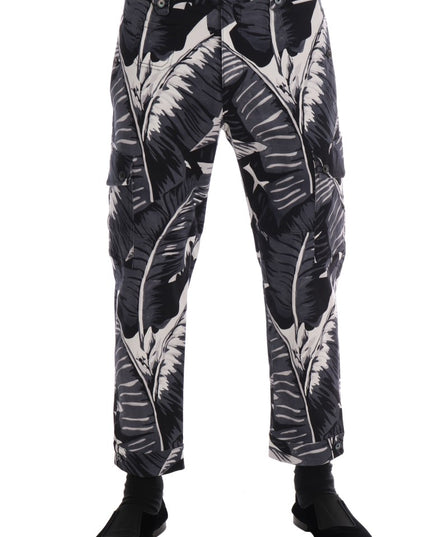 Dolce & Gabbana Gray Banana Leaf Cotton Pants