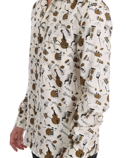 Dolce & Gabbana White Silk JAZZ Motive Print Shirt