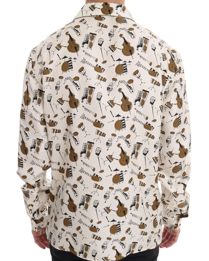 Dolce & Gabbana White Silk JAZZ Motive Print Shirt