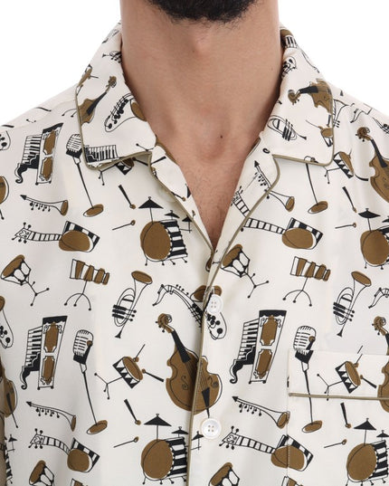Dolce & Gabbana White Silk JAZZ Motive Print Shirt