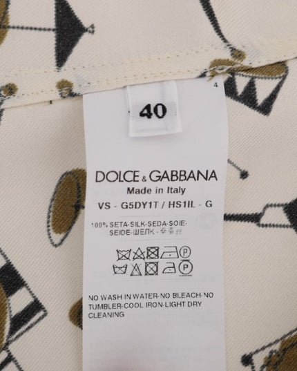 Dolce & Gabbana White Silk JAZZ Motive Print Shirt