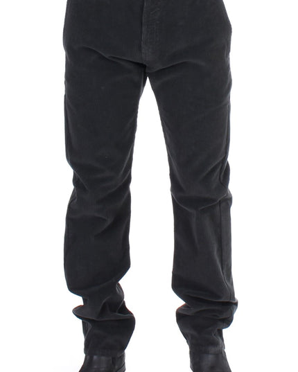 GF Ferre Black Corduroy Cotton Straight Fit Pants