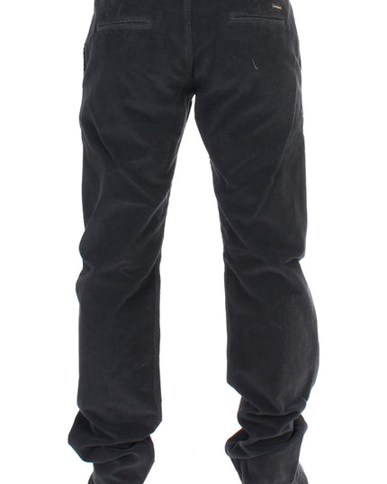 GF Ferre Black Corduroy Cotton Straight Fit Pants
