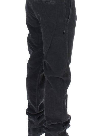 GF Ferre Black Corduroy Cotton Straight Fit Pants
