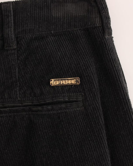 GF Ferre Black Corduroy Cotton Straight Fit Pants
