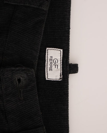GF Ferre Black Corduroy Cotton Straight Fit Pants