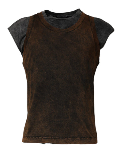 Dolce & Gabbana Brown Cotton Round Neck Sleeveless T-shirt