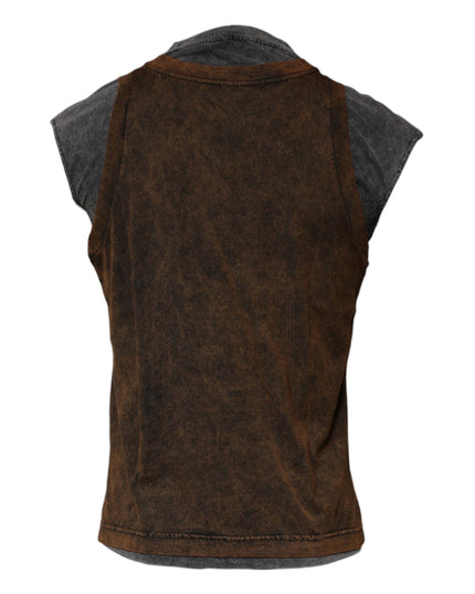 Dolce & Gabbana Brown Cotton Round Neck Sleeveless T-shirt