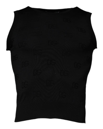 Dolce & Gabbana Black Silk Round Neck Sleeveless T-shirt
