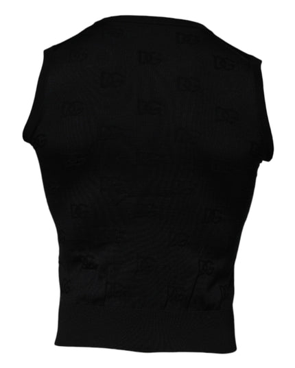 Dolce & Gabbana Black Silk Round Neck Sleeveless T-shirt