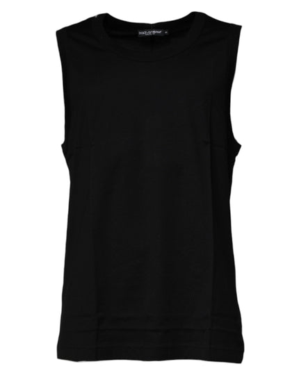Dolce & Gabbana Black Cotton Round Neck Sleeveless T-shirt