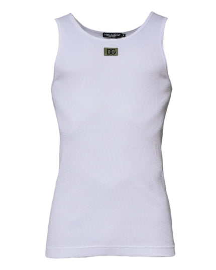 Dolce & Gabbana White Cotton Round Neck Sleeveless T-shirt