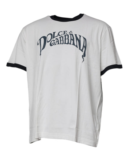 Dolce & Gabbana White Graphic Print Cotton Crew Neck T-shirt