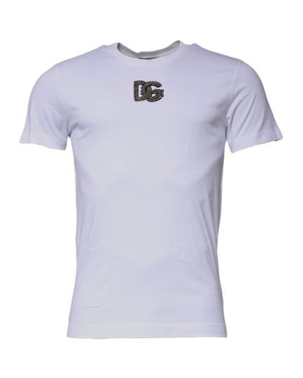 Dolce & Gabbana White DG Logo Cotton Crew Neck T-shirt