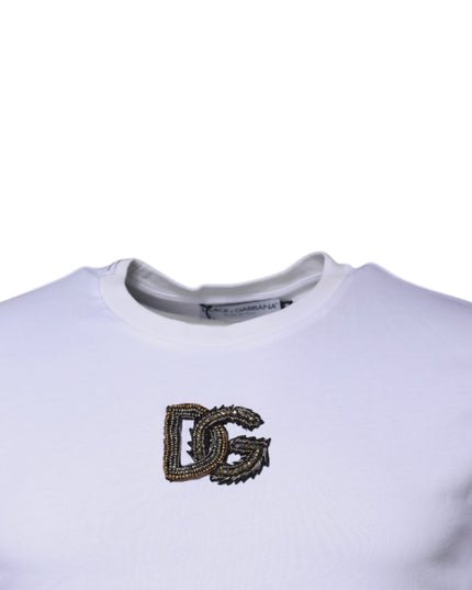 Dolce & Gabbana White DG Logo Cotton Crew Neck T-shirt