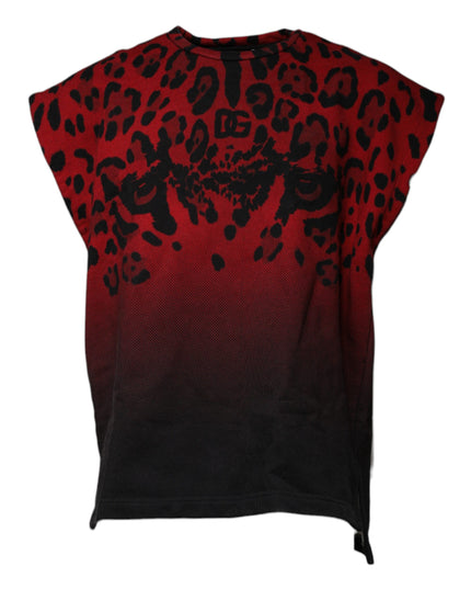 Dolce & Gabbana Red Leopard Print Cotton Sleeveless T-shirt