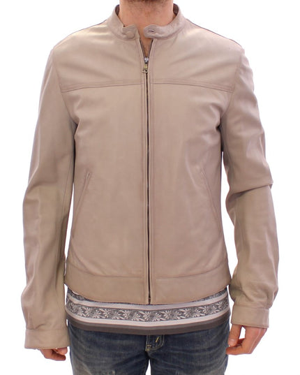 Dolce & Gabbana Beige Leather Jacket Biker Coat