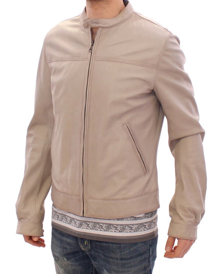Dolce & Gabbana Beige Leather Jacket Biker Coat