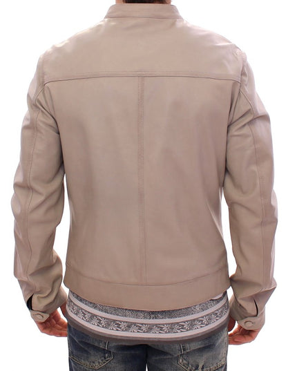 Dolce & Gabbana Beige Leather Jacket Biker Coat