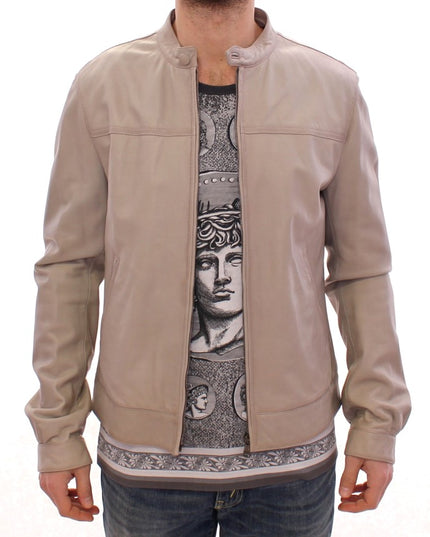 Dolce & Gabbana Beige Leather Jacket Biker Coat