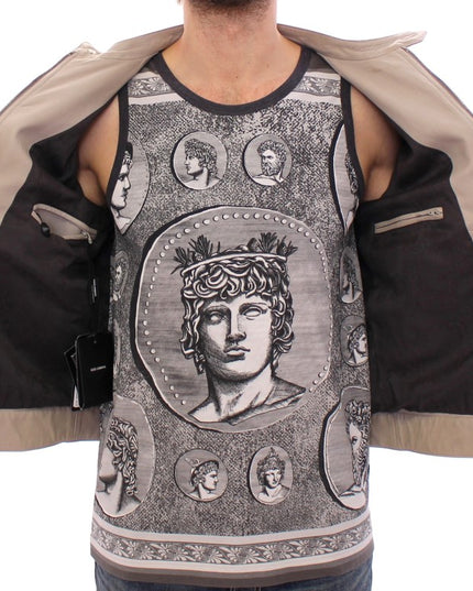 Dolce & Gabbana Beige Leather Jacket Biker Coat