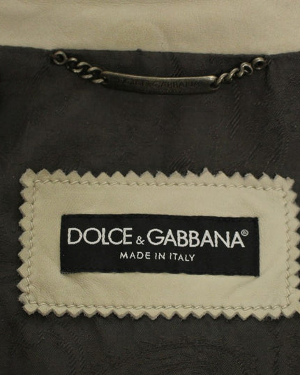 Dolce & Gabbana Beige Leather Jacket Biker Coat