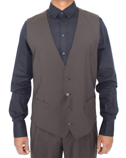 Dolce & Gabbana Brown Striped Stretch Dress Vest
