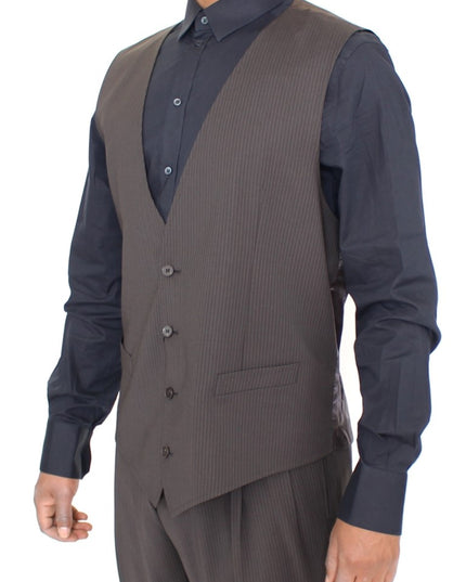 Dolce & Gabbana Brown Striped Stretch Dress Vest