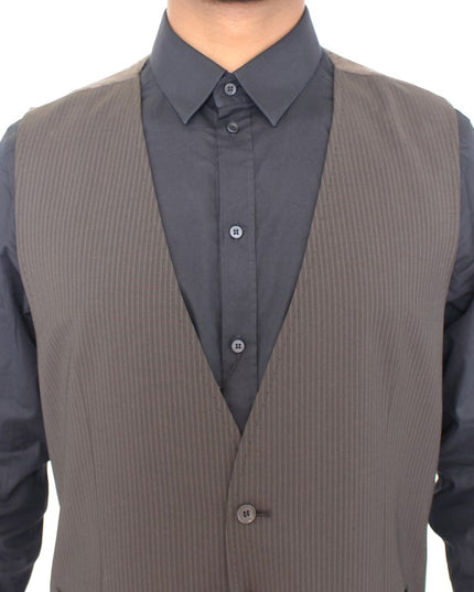 Dolce & Gabbana Brown Striped Stretch Dress Vest