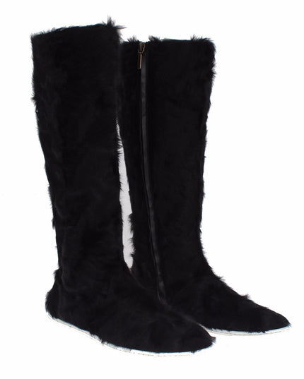 Dolce & Gabbana Black Xiangao Lamb Fur Leather Boots