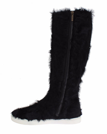 Dolce & Gabbana Black Xiangao Lamb Fur Leather Boots