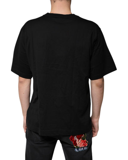 Dolce & Gabbana Black Cotton Logo Vneck Short Sleeve T-shirt