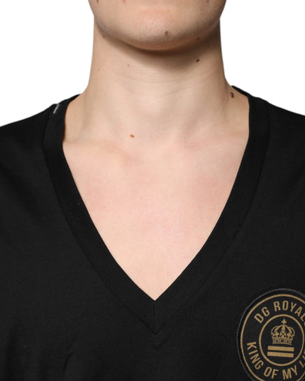 Dolce & Gabbana Black Cotton Logo Vneck Short Sleeve T-shirt