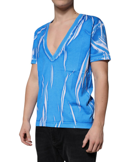 Dolce & Gabbana Blue Cotton V-neck Short Sleeves T-shirt