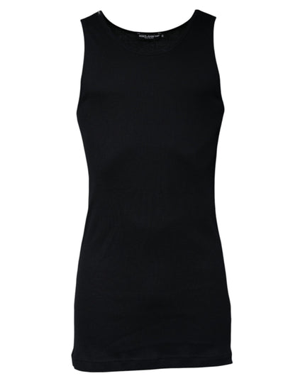 Dolce & Gabbana Black Cotton Sleeveless Round Neck Tank T-shirt