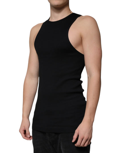 Dolce & Gabbana Black Cotton Sleeveless Round Neck Tank T-shirt