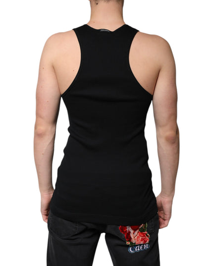 Dolce & Gabbana Black Cotton Sleeveless Round Neck Tank T-shirt
