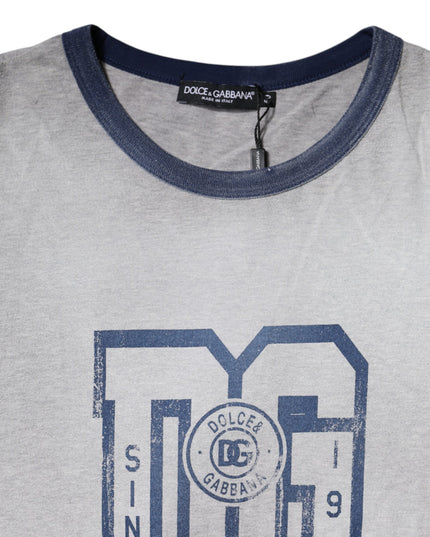 Dolce & Gabbana Gray Logo Print Cotton Crew Neck T-shirt