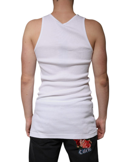 Dolce & Gabbana White Cotton Sleeveless Round Neck Tank T-shirt