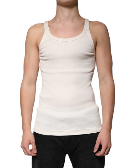 Dolce & Gabbana Off White Cotton Sleeveless Round Neck Tank T-shirt