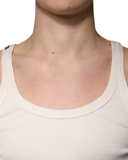 Dolce & Gabbana Off White Cotton Sleeveless Round Neck Tank T-shirt